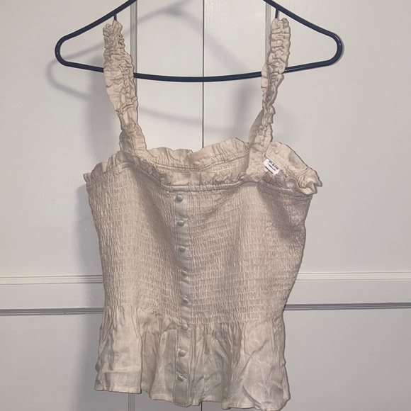 Becaal Tops - Beceel Large Cream Smocked Flounce Top